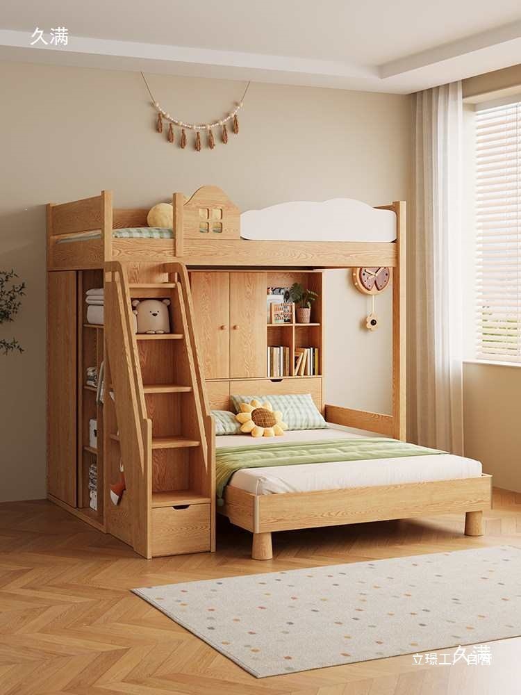 Furniture Hardware Lowes - เตียงสองชั้นไม้จริงแบบซ้อนกัน สำหรับอพาร์ทเมนต์ขนาดเล็ก พร้อมโต๊ะทำงานอเนกประสงค์ แบบสองชั้นสูงต่ำ