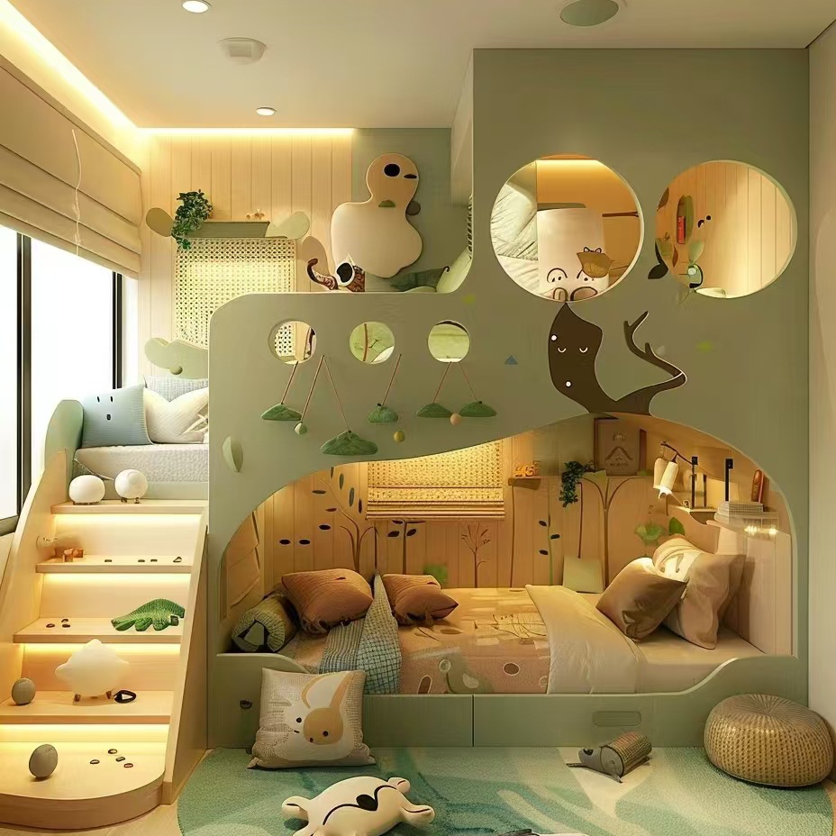 Furniture Hardware Lowes - เตียงเด็กไม้จริง เตียงสองชั้นสูงต่ำ เตียงเด็กสองชั้นบนล่างกว้างเท่ากัน เตียงนอนในห้องนอนสำหรับแม่และลูก